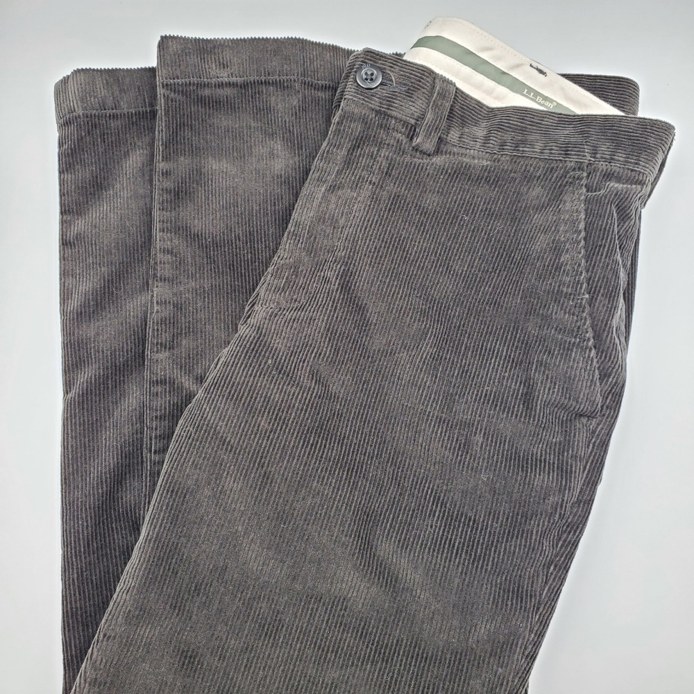 LL Bean Standard Fit Corduroy Pants Mens 32W 29L Gray Cotton Spandex